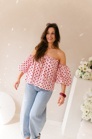 Off Shoulders Polkadots Blouse