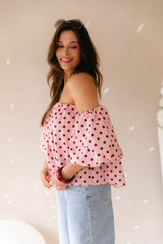 Off Shoulders Polkadots Blouse