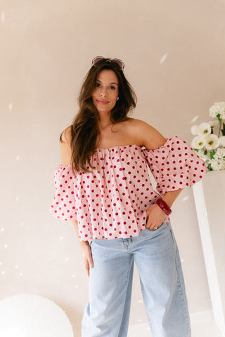 Off Shoulders Polkadots Blouse