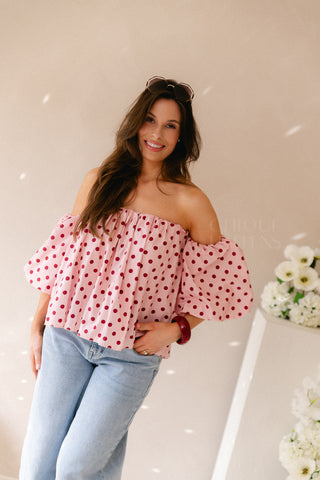 Off Shoulders Polkadots Blouse