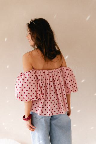 Off Shoulders Polkadots Blouse
