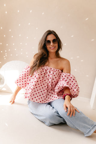 Off Shoulders Polkadots Blouse
