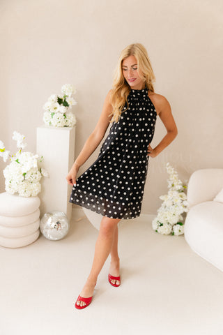 Polkadots Halter Dress Black