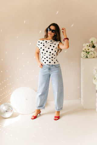 Off Shoulder Polkadot Top White
