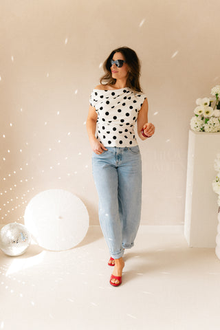 Off Shoulder Polkadot Top White
