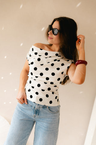 Off Shoulder Polkadot Top White