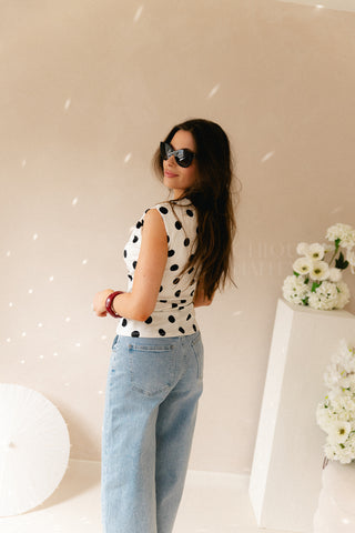 Off Shoulder Polkadot Top White