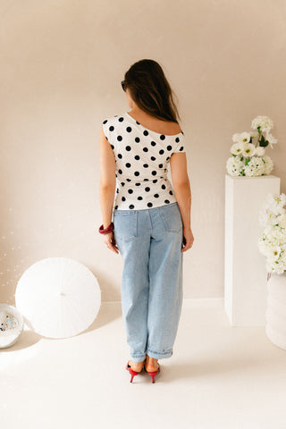 Off Shoulder Polkadot Top White