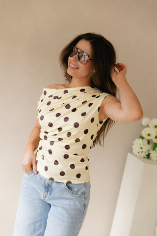Off Shoulder Polkadots Top Yellow