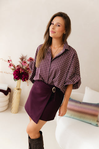 Checkered In Aubergine Blouse