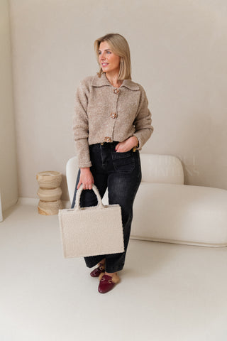 Floral Button Knit Beige