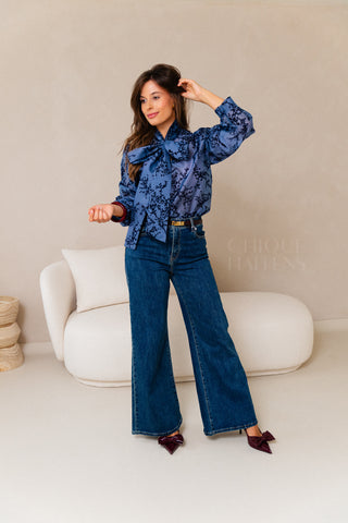 Velours Bow Blouse Blue