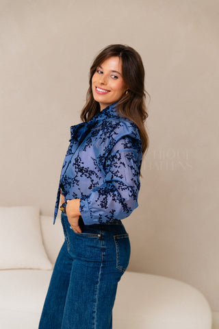 Velours Bow Blouse Blue