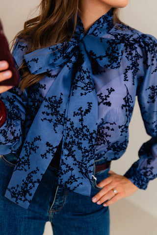 Velours Bow Blouse Blue