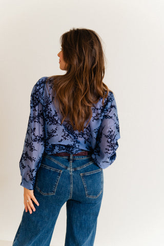 Velours Bow Blouse Blue