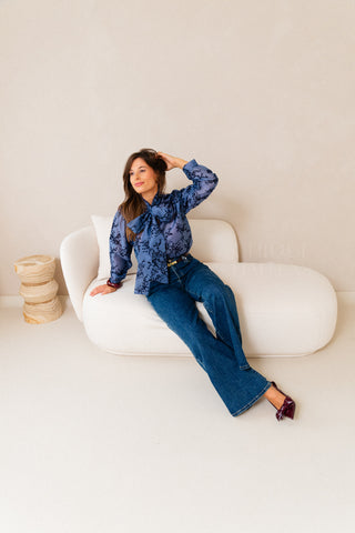 Velours Bow Blouse Blue