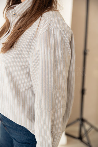 Taupe Striped Sparkle Shirt